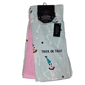 Set of 3 October Sky Halloween Dancing Skeletons Kitchen Towels Trick or Treat